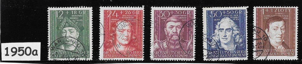 Used stamp set B86-B40 1944 German General Gov’t Poland Famous citizens 1950a