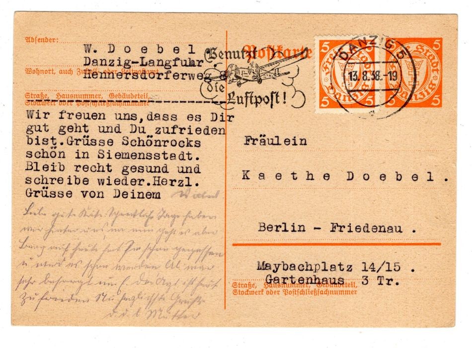 DANZIG GA P52 Overprinted After BERLIN 1924-1939 Stamped (GA4751