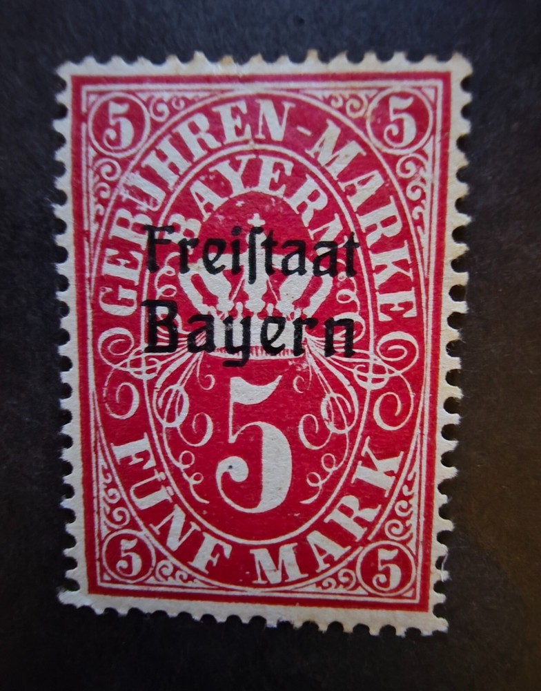 Bayern Bavaria Germany 5 Marks Revenue Stamp Mint MH OG Back of Book T15103