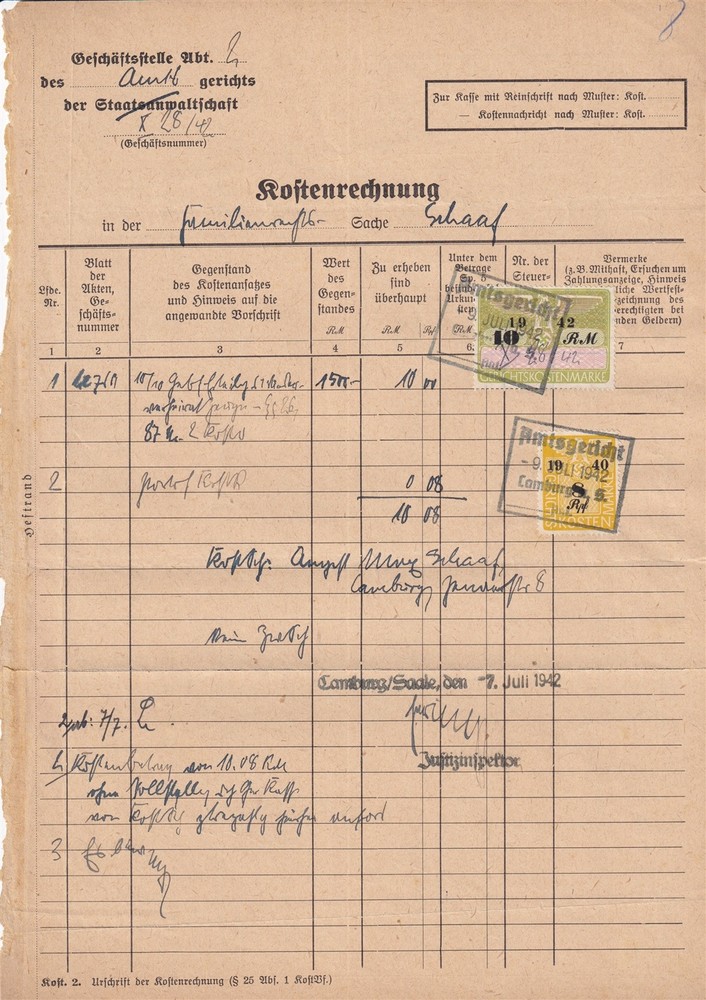 Stamp Germany Poland Revenue WWII Court Document Fee 1940 08 RFP Document Used
