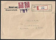 Bohemia & Moravia 1939 Postage Due 40h pair on 1940 cover. VSETIN registration