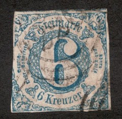 1862 German Thurn & Taxis, Southern District Sc# 54 – 6KR – Used Cv$30