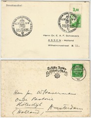 Germany 2 covers 1936-38, one with marginal copy of the 5pf 1934 issue with a sp