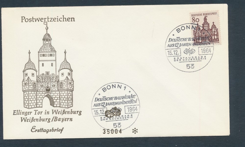 D489337 Germany FDC Weissenburg Ellinger Gate Deutsche Bauwerke 1964 FIDACOS