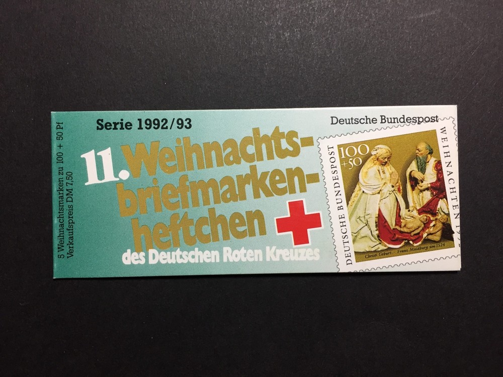GERMANY STAMP BOOKLET 1992 RED CROSS CHRISTMAS NOEL ROTES KREUZ RARE!! xa89