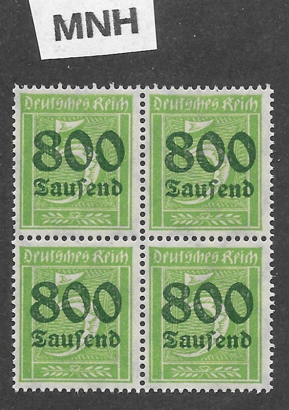 MNH stamp block Overprint 800K over PF05 Scott #261 Weimar German Republic 1923