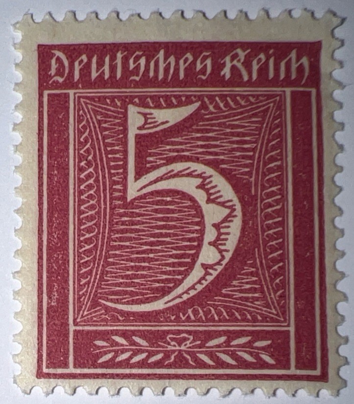Travelstamps: 1921 Germany Stamp Deutsches Reich 5 Pfennig Mi. Nr. 158, Mint MNH