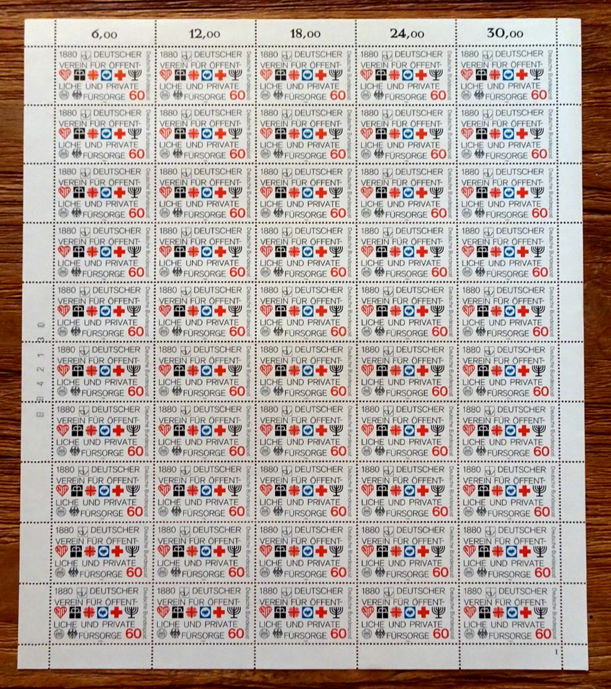 50 x busta no. 1044 mint never hinged luxury sheet „Association for Welfare“ FRG 1980