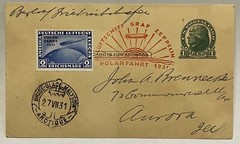 RARE 1931 GERMANY GRAF ZEPPELIN POLAR TRIP MALYGIN SHIP ON U.S. POSTCARD #C41