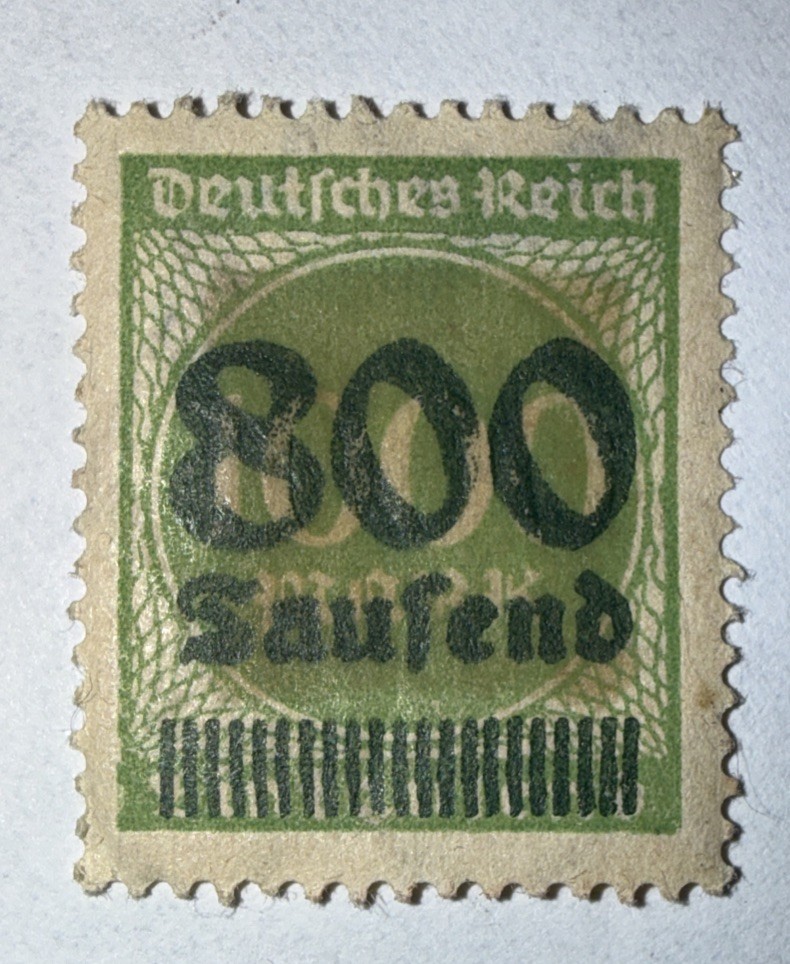 Germany 1923 Inflation Stamp 800 Tausend on 500M Green MH – Scott 267 Michel 307