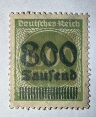 Germany 1923 Inflation Stamp 800 Tausend on 500M Green MH – Scott 267 Michel 307