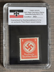 Third Reich WWII Nazi German Swastika NSDAP Stamp w Hard Slab Case 8Pfg Mi# 170