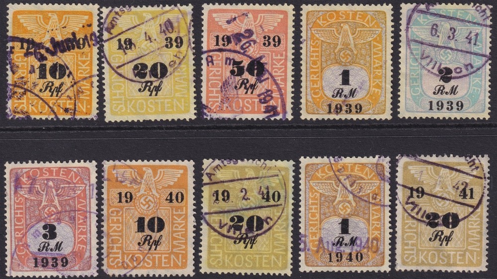 Lot Stamp Germany Poland Revenue WWII Court Document Fee 1939-41 Selection U