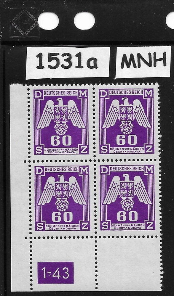 MNH block official Sc 016 60Hal WWII Germany Occupation of BaM / 1943 #1531a