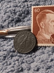 1941 German penny ~ 1 Pfenning ~ km#97 , WW2 Germany ~ + 60 pf. Stamp