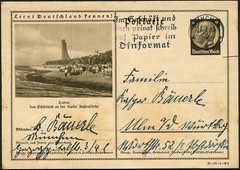 Germany Munich to Ulm 1935 Kiel Laboe Naval Memorial Stationery Postal Card