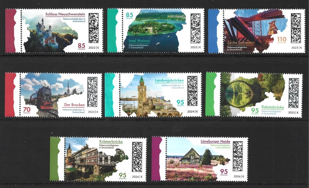 Germany 2022 2023 2024 2025 2026 Landscapes, Attractions MNH Stamps Left Border
