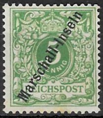 Stamps Germany Marshall Is 1897 opt Marschall-Inseln 5pf green SGG2 MH CV £800
