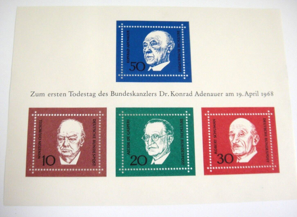 German 1964 Block of 4 Stamps Konrad Adenauer First West German Chancellor