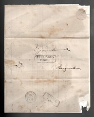 1864 Germany ~ Stampless Cover. Ettlingen via Malsch. Letter on inside.