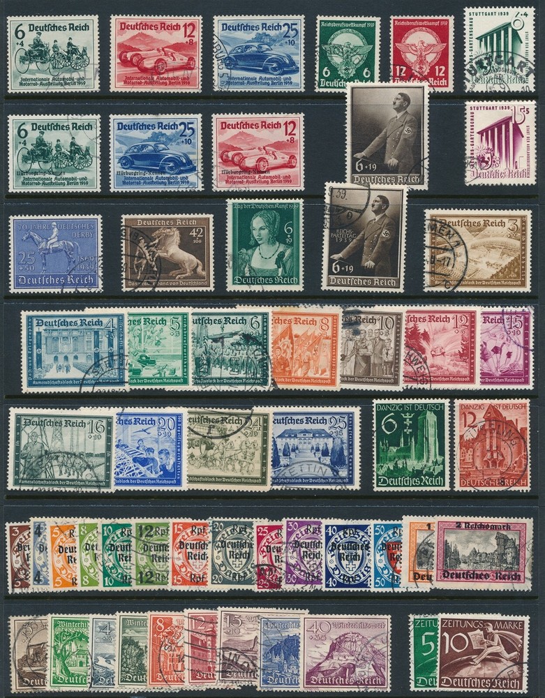 Stamp Germany Year 1939 Set WWII Hitler Danzig Mercedes Volkswagen Blue Ribbon U