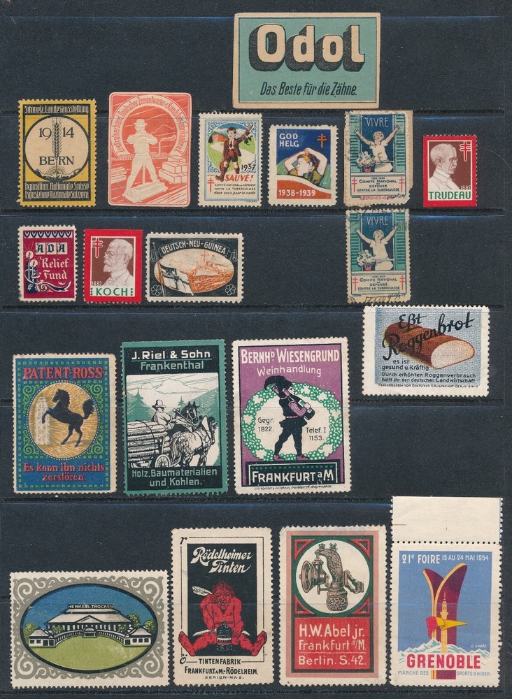 GERMANY EARLY POSTER STAMP COLLECTION; 19 DIFFERENT MOSTLY UNCANCELLED
