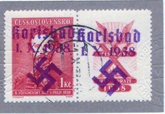 GERMANY OCC SUDETENLAND KARLSBAD RARE MICHEL 58 Zfw 1st DAY USED CERT BRUNEL