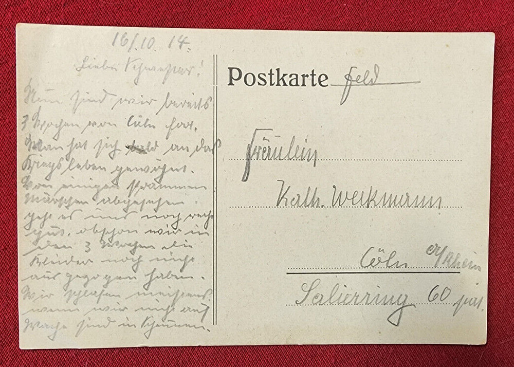 WW1 WWI Imperial German Deutsche Reich Soldiers Mail Feldpost postcard 1914