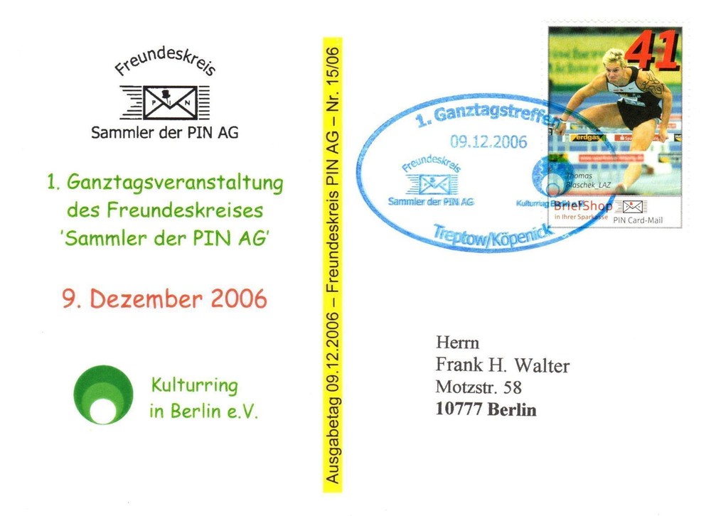 Ag: MiNr. 113, „Sparkasse Leipzig – Sportler“, 0.41, SD weak, Receipt, SSt.
