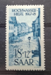 Germany – Saar 1948 Flood Disaster Relief Fund 18f + 12f blue single value, mint