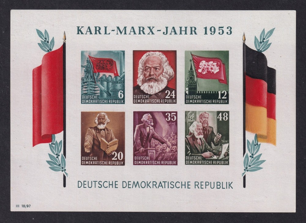 EAST GERMANY 1953 Marx Imperf Miniature Sheet SG MSE111c(a) MLH/* (CV £120)