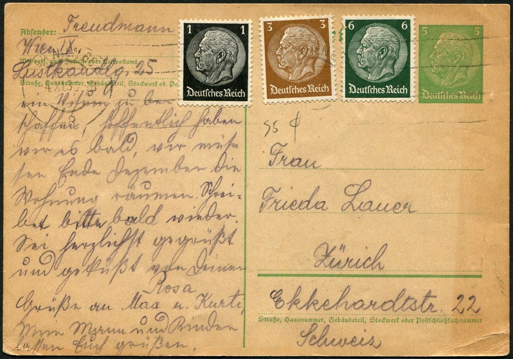 Austria German Occupation Vienna 1938 Stationery Postal Card to Switzerland