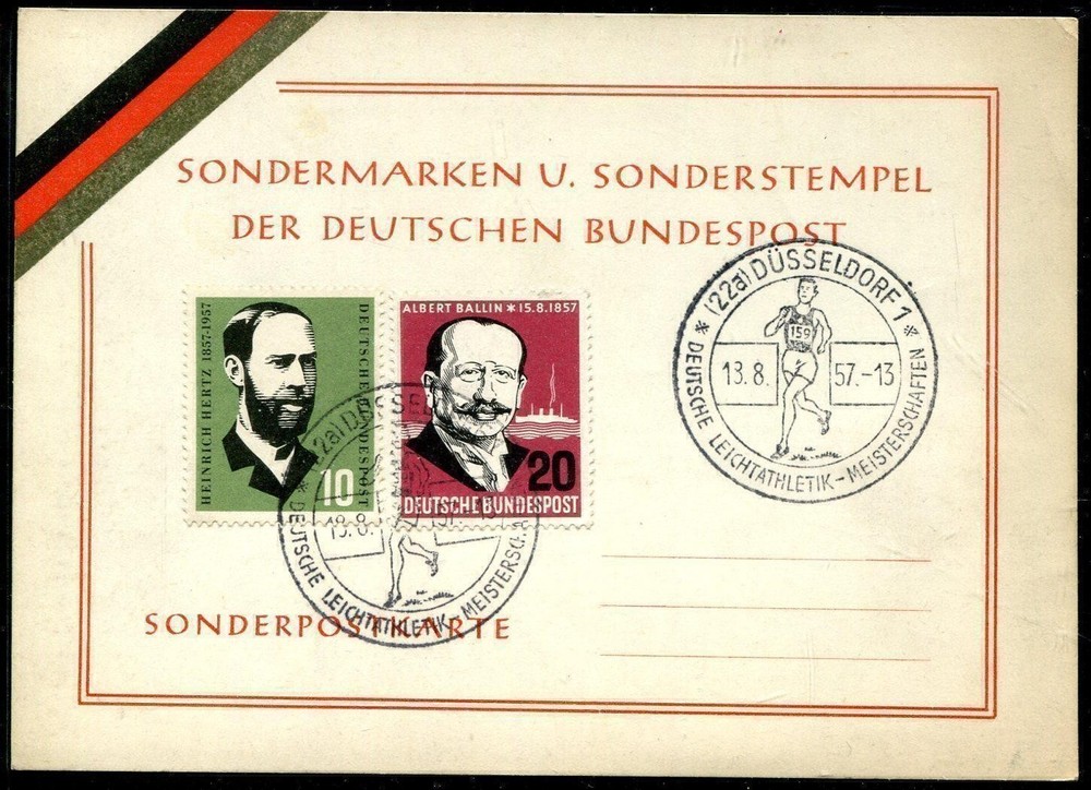 Commemorative Card Athletics Championship 1957 With SSt. With FRG No. 252 + 266