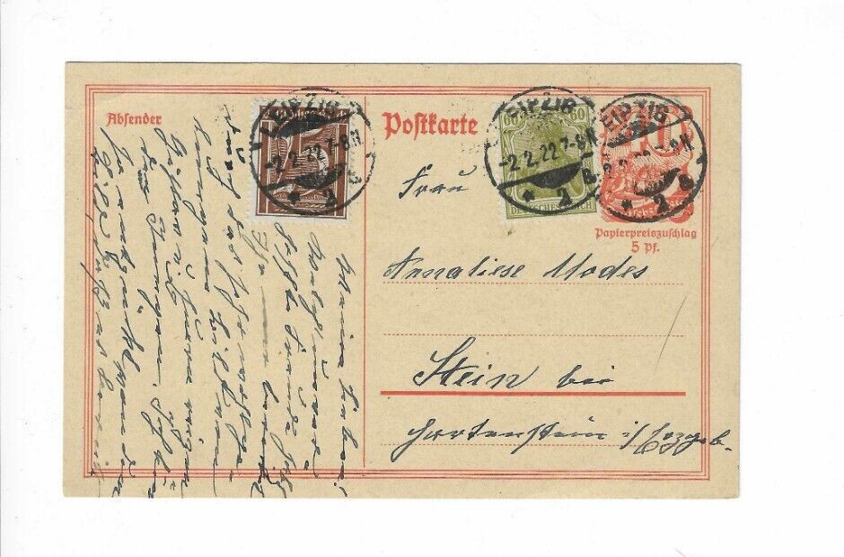 GERMANY 1922 Post Card sent from Leipzig