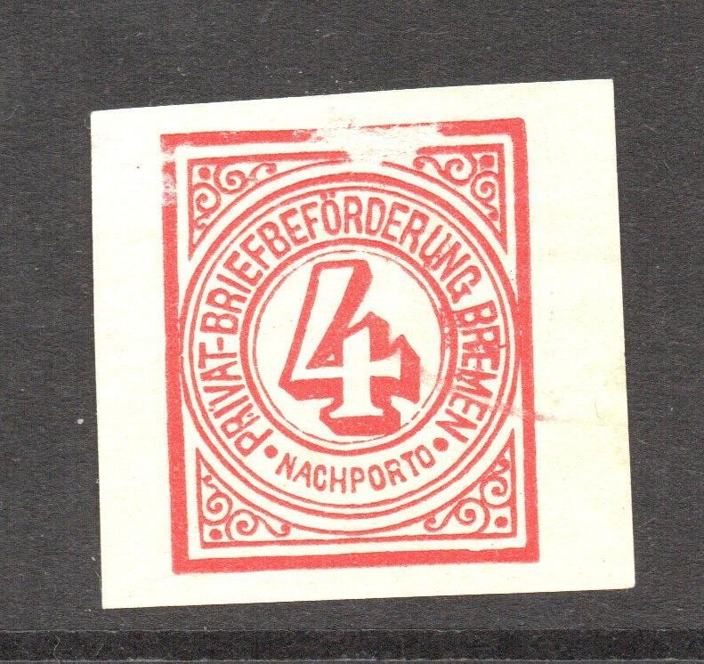 Bremen Late 1800s 4p Postage Due Label MNG (Proof?) Thin Paper – S61241