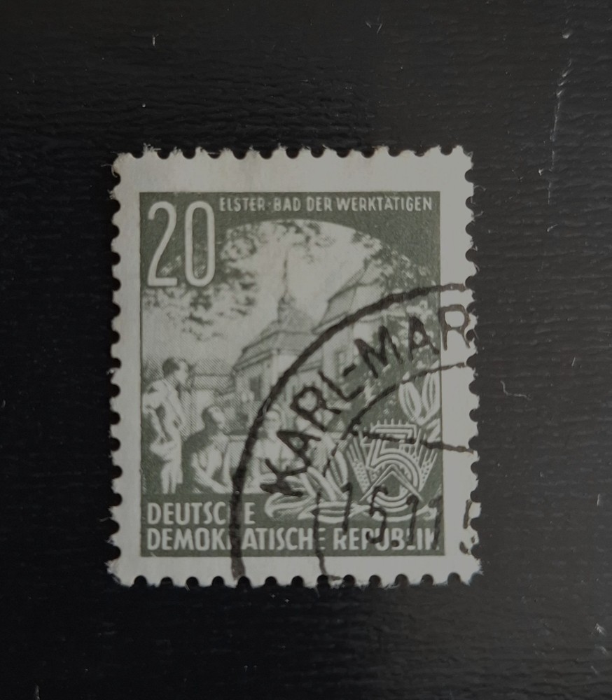 DDR German 1953 20pf bronze-green Used Postage Stamp.