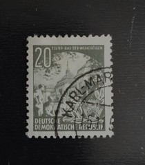 DDR German 1953 20pf bronze-green Used Postage Stamp.