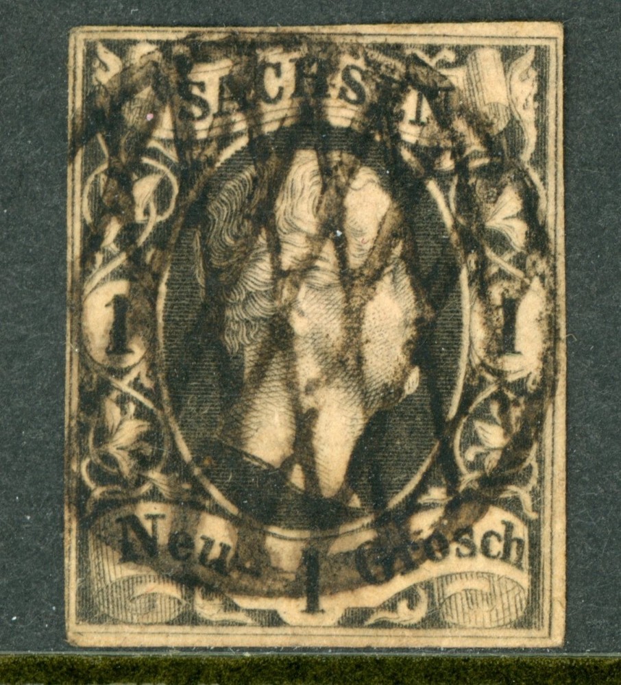 Germany States 1851 Saxony 1 ngr Black/Rose Scott #5 VFU L174
