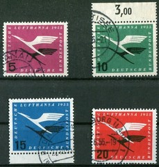 Bundle No. 205 – 208 Cleanly Canceled BRD 1955 Lufthansa Airplane