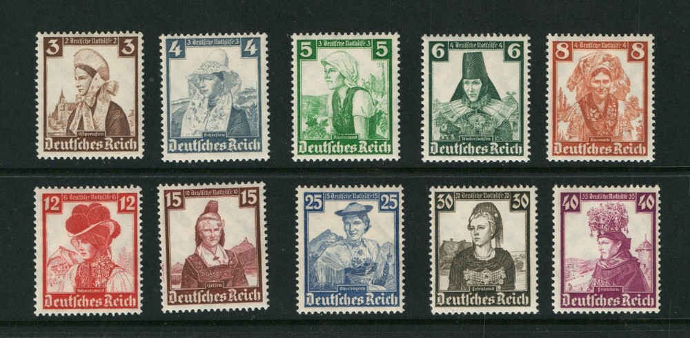Germany Stamps 1935 Sc B69-B78, Mi 588-597 Costumes GORGEOUS