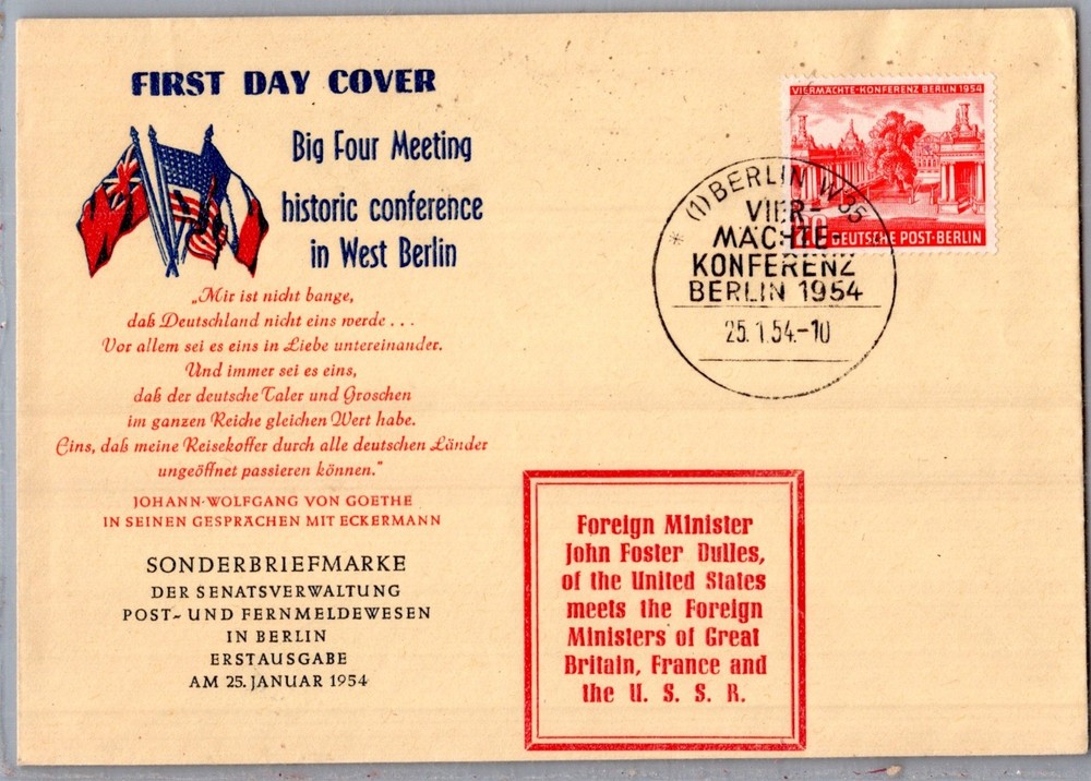 GERMANY 1954 BERLIN CACHET FDC COMM COVER HISTORIC CONFERENCE POSTMARK BERLIN