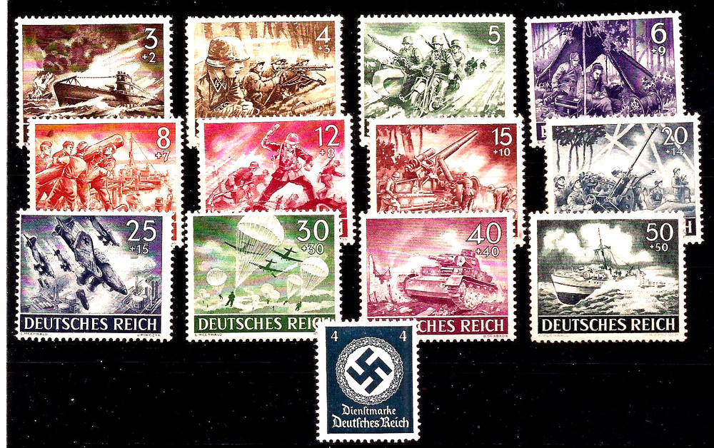 Nazi Germany Third 3rd Reich WW2 MNH 1943 WAR HERO stamp set U Boat Stuka etc