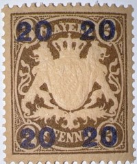 Travelstamps: 1920 Germany Bayern Overprint Stamp Mi 177 – Mint MOGH