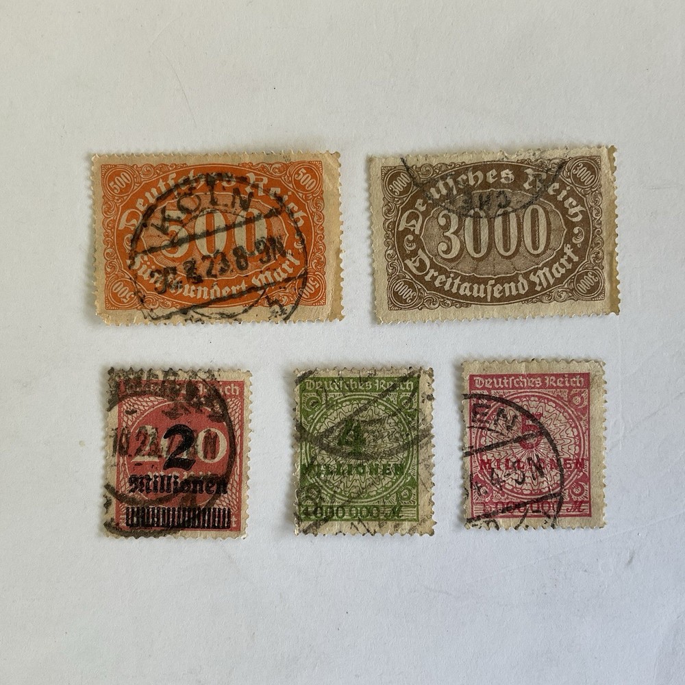 5 Germany stamps~1922-1923~Numeral~203~500m+206~3000m+269~2mil m on 200m+284+285