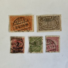 5 Germany stamps~1922-1923~Numeral~203~500m+206~3000m+269~2mil m on 200m+284+285