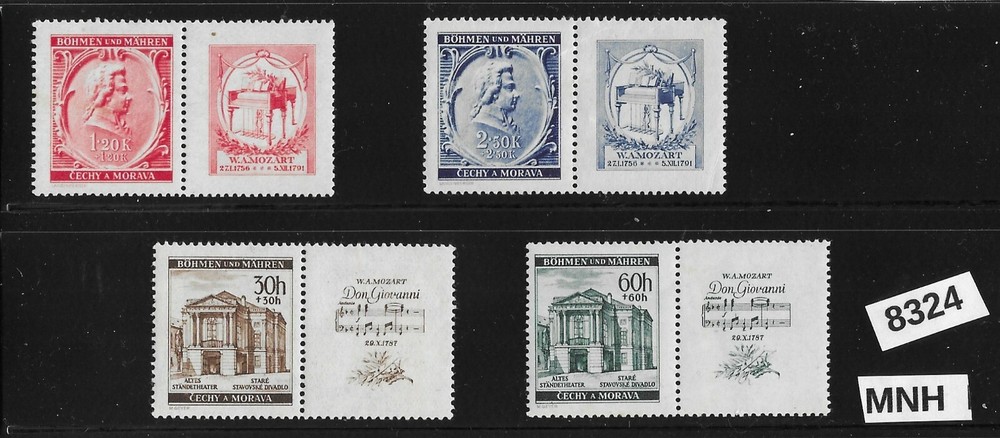 #8324 MNH stamp set Sc B5 – B8 / Mozart / Prague / WWII Third Reich Occupation