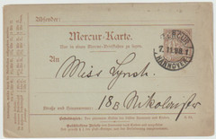 Germany 1899 Private Post Mercur Hanover 2 1/2 pf Cancelled „MERCUR 7/11/98 Post