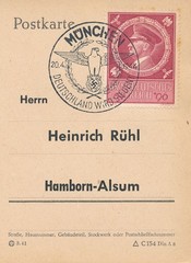Card Stamp Germany Mi 887 Sc B271 1944 WWII Hitler 55th Munich