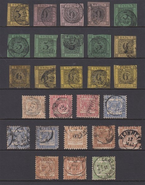 GERMANY BADEN 1851/68 PAGE LOT (x27) USED (ID:455/D65976)