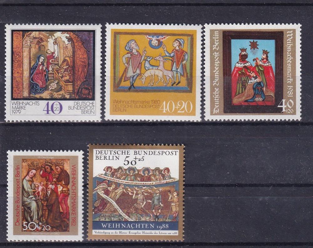 Berlin MNH ** Christmas issues from 1979, 80, 81, 82, 88